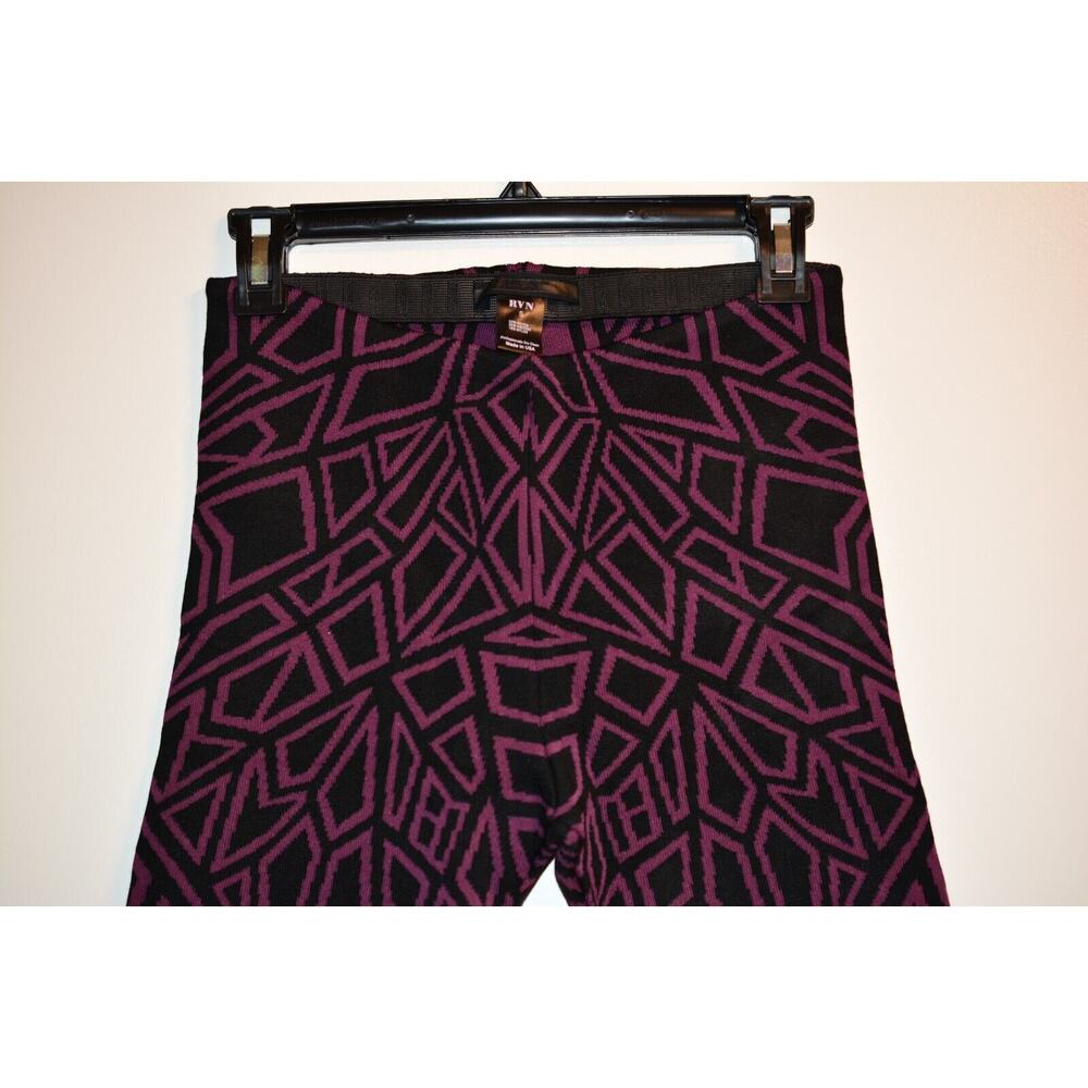 RVN S Thick Knit Leggings Purple Black Geometric Textured Jacquard Pants Tight